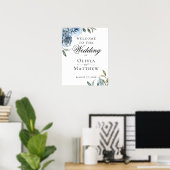 Elegant Dusty Blue Botanical Wedding Welcome Poster (Heimbüro)