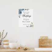 Elegant Dusty Blue Botanical Wedding Welcome Poster (Küche)