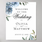 Elegant Dusty Blue Botanical Wedding Welcome Poster (Vorne)