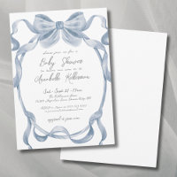 Elegant Dusty Blue Bow Baby Shower