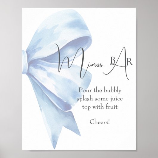 Elegant Dusty Blue Bow Baby Shower Mimosa Bar Poster (Vorne)