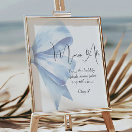 Elegant Dusty Blue Bow Baby Shower Mimosa Bar Poster