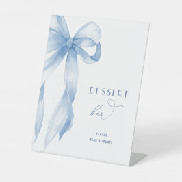 Elegant Dusty Blue Bow Brautparty Dessert Bar Sockelschild