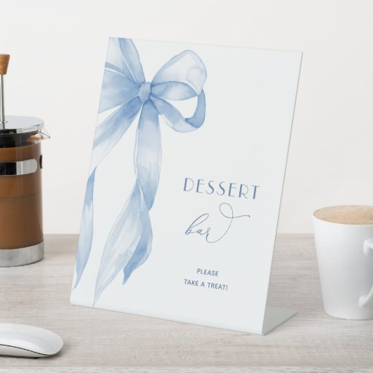 Elegant Dusty Blue Bow Brautparty Dessert Bar Sockelschild (In SItu)
