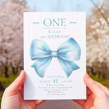 Elegant Dusty Blue Bow First Boy Birthday