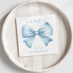 Elegant Dusty Blue Bow First Boy Birthday Serviette