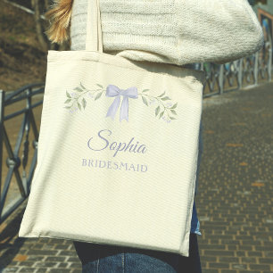 Elegant Dusty Blue Bow Name Bridesmaid Vorschlag Tragetasche