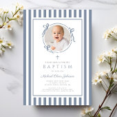 Elegant Dusty Blue Bow Photo Boy Baptism Einladung