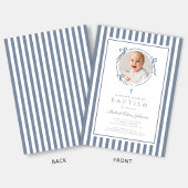 Elegant Dusty Blue Bow Photo Boy Baptism Einladung