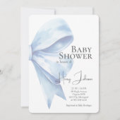 Elegant Dusty Blue Bow Watercolor Baby Shower Boy Einladung (Vorderseite)
