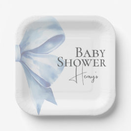 Elegant Dusty Blue Bow Watercolor Baby Shower Boy Pappteller