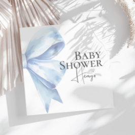 Elegant Dusty Blue Bow Watercolor Baby Shower Boy Serviette