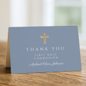 Elegant Dusty Blue Boy First Communion  Dankeskarte
