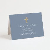 Elegant Dusty Blue Boy First Communion  Dankeskarte