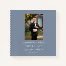 Elegant Dusty Blue Boy First Communion Gäestbook