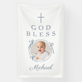 Elegant Dusty Blue Boy God Bless Photo Banner