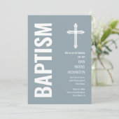 Elegant Dusty Blue Boys Taufe Einladung (Stehend Vorderseite)