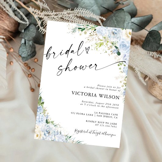 Elegant Dusty Blue Bridal Shower Invitation Einladung