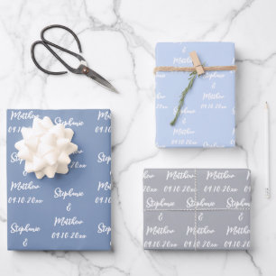 Elegant Dusty Blue Bride Groom Names Weddings Geschenkpapier Set