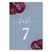 Elegant Dusty Blue Burgundy Floral Tischnummer (Vorderseite)