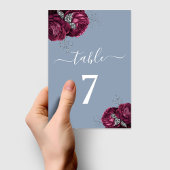 Elegant Dusty Blue Burgundy Floral Tischnummer
