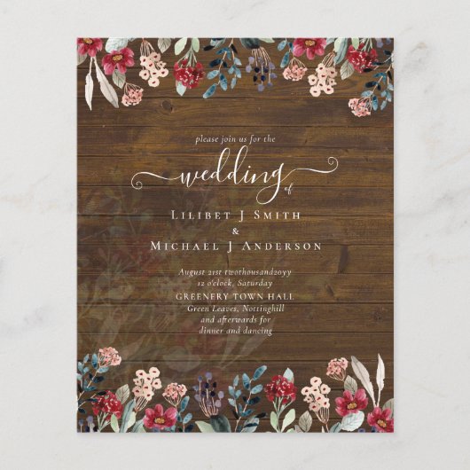 Elegant Dusty Blue Burgundy Floral Wedding (Vorderseite)