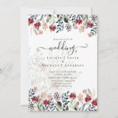 Elegant Dusty Blue Burgundy Floral Wedding Einladung (Vorderseite)