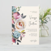 Elegant Dusty Blue Burgundy Ivory Floral Einladung (Stehend Vorderseite)