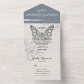 Elegant Dusty Blue Butterfly Wedding All In One Einladung (Innen Boden)