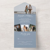 Elegant Dusty Blue Calligraphy Foto Wedding All In One Einladung (Innen Boden)