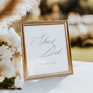 Elegant Dusty Blue Calligraphy Guest Book Wedding Poster