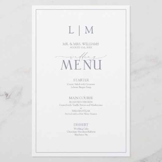 Elegant Dusty Blue Calligraphy Monogram (Vorderseite)