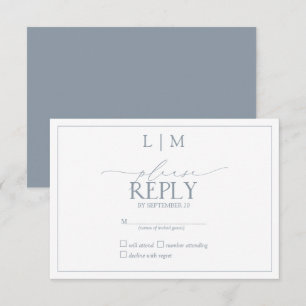 Elegant Dusty Blue Calligraphy Monogram UAWG RSVP Karte
