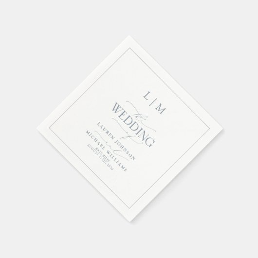 Elegant Dusty Blue Calligraphy Monogram Wedding Serviette (Ecke)