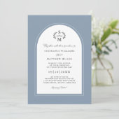Elegant Dusty Blue Calligraphy Wappen Arch Wedding Einladung (Stehend Vorderseite)
