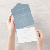 Elegant Dusty Blue Calligraphy Wedding All In One Einladung (Abreißen)