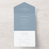 Elegant Dusty Blue Calligraphy Wedding All In One Einladung (Innen Boden)