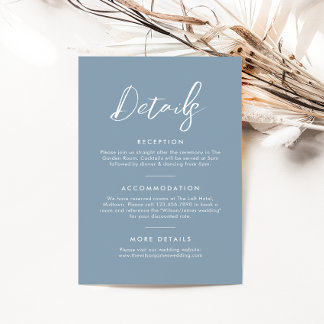 Elegant Dusty Blue Calligraphy Wedding Details Begleitkarte