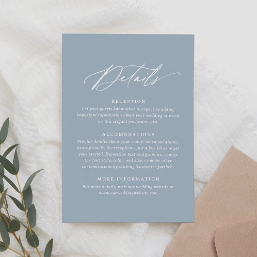 Elegant Dusty Blue Calligraphy Wedding Details RSVP Karte