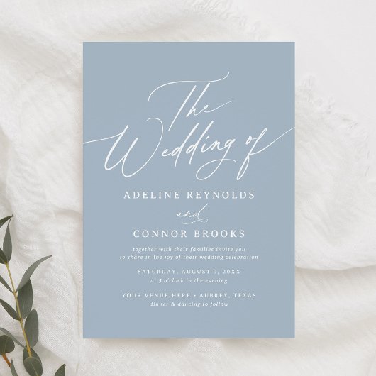 Elegant Dusty Blue Calligraphy Wedding Einladung