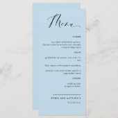Elegant Dusty Blue Calligraphy Wedding / Empfang Menükarte (Vorne/Hinten)