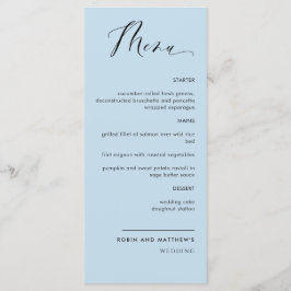 Elegant Dusty Blue Calligraphy Wedding / Empfang Menükarte