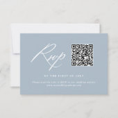 Elegant Dusty Blue Calligraphy Wedding QR Code RSVP Karte (Vorderseite)