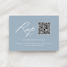 Elegant Dusty Blue Calligraphy Wedding QR Code RSVP Karte