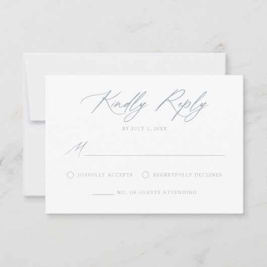 Elegant Dusty Blue Calligraphy Wedding RSVP Karte (Vorderseite)
