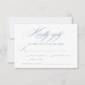 Elegant Dusty Blue Calligraphy Wedding RSVP Karte (Vorderseite)