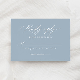 Elegant Dusty Blue Calligraphy Wedding RSVP Karte