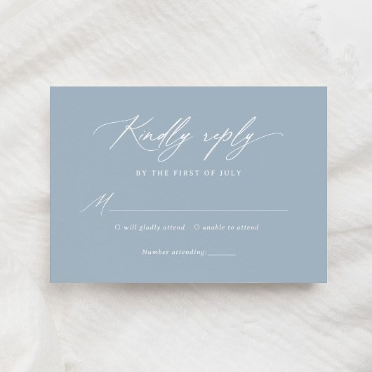 Elegant Dusty Blue Calligraphy Wedding RSVP Karte