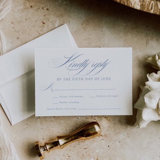 Elegant Dusty Blue Calligraphy Wedding RSVP Karte