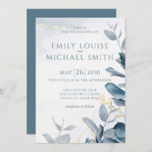 Elegant Dusty Blue Cerulean Gold Foliage Hochzeit